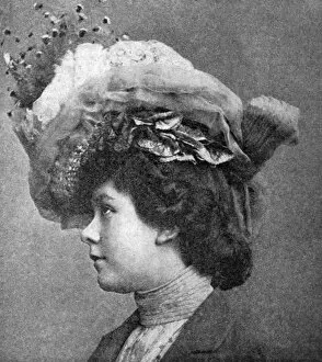 FASHION: HAT, 1900. A ladies hat of straw and chiffon, a lace crown, velvet leaves on the side