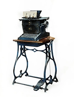 FIRST MODERN TYPEWRITER. Designed by Christopher L. Sholes, Carlos Glidden and Samuel W FIRST MODERN TYPEWRITER. Designed by Christopher L. Sholes, Carlos Glidden and Samuel W