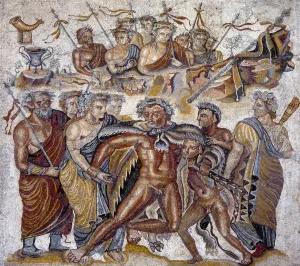 GALLO-ROMAN MOSAIC. The intoxication of Bacchus, featuring Ariadne (left GALLO-ROMAN MOSAIC. The intoxication of Bacchus, featuring Ariadne (left