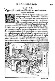 GILBERT: DE MAGNETE, 1600. The magnetizing of iron. A page from William Gilbert's GILBERT: DE MAGNETE, 1600. The magnetizing of iron. A page from William Gilbert's