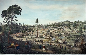 GOLD RUSH, 1852. Columbia, California, one of the most important gold mining communities GOLD RUSH, 1852. Columbia, California, one of the most important gold mining communities