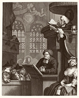 HOGARTH: CHURCH SATIRE. The Sleeping Congregation. Steel engraving HOGARTH: CHURCH SATIRE. The Sleeping Congregation. Steel engraving