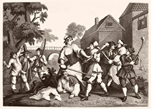 HOGARTH: HUDIBRAS, 1726. The Knight Submits to Trulla. Steel engraving, c1860 HOGARTH: HUDIBRAS, 1726. The Knight Submits to Trulla. Steel engraving, c1860