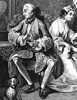 HOGARTH: MARRIAGE, 1743. Detail of a line engraving after the painting HOGARTH: MARRIAGE, 1743. Detail of a line engraving after the painting