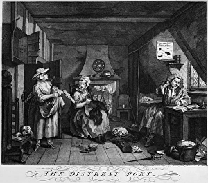 HOGARTH: POET, 1740. The Distrest Poet. Etching and engraving by William Hogarth HOGARTH: POET, 1740. The Distrest Poet. Etching and engraving by William Hogarth