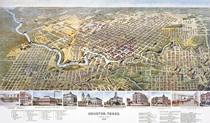 HOUSTON, TEXAS, 1891. Birds eye view of the city of Houston, Texas HOUSTON, TEXAS, 1891. Birds eye view of the city of Houston, Texas