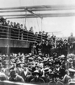 IMMIGRANTS, 1900. Italian immigrants on board ship in New York harbor. Photograph, 1900