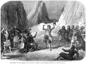 IRVING: RIP VAN WINKLE. The American actor, Joseph Jefferson in the title role of Dion Boucicault's dramatised version of Washington Irving's 'Rip van Winkle' at the Adelphi Theatre, London, England, in 1865. Contemporary wood engraving IRVING: RIP VAN WINKLE. The American actor, Joseph Jefferson in the title role of Dion Boucicault's dramatised version of Washington Irving's 'Rip van Winkle' at the Adelphi Theatre, London, England, in 1865. Contemporary wood engraving