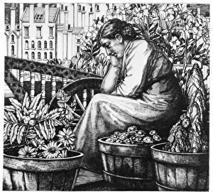 JENNINGS: FLOWER SELLER. The Flower Seller. Etching, 1929, by E. Owen Jennings JENNINGS: FLOWER SELLER. The Flower Seller. Etching, 1929, by E. Owen Jennings