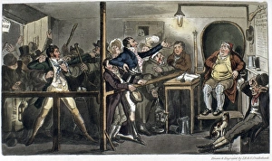 LONDON: COURTROOM, 1821. Tom and Jerry in Trouble after a Spree. English dandies LONDON: COURTROOM, 1821. Tom and Jerry in Trouble after a Spree. English dandies