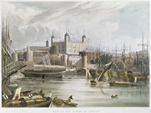 LONDON: THAMES RIVER, 1819. View of the Tower of London. Aquatint, English, 1819 LONDON: THAMES RIVER, 1819. View of the Tower of London. Aquatint, English, 1819