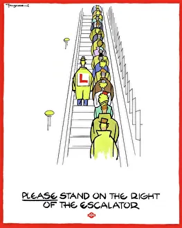 LONDON: UNDERGROUND, 1944. Please stand on the right of the escalator LONDON: UNDERGROUND, 1944. Please stand on the right of the escalator
