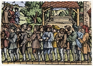 MEASUREMENT, 16th CENTURY. Sixteen men, lined up heel to toe MEASUREMENT, 16th CENTURY. Sixteen men, lined up heel to toe