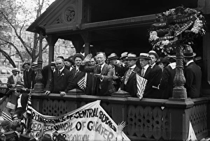 MEYER LONDON (1871-1926). American politician. Speaking to a crowd of striking streetcar MEYER LONDON (1871-1926). American politician. Speaking to a crowd of striking streetcar