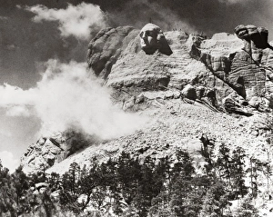 Landmarks And Monument Prints: MOUNT RUSHMORE, c1934. The construction of Mount Rushmore