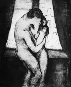 MUNCH: THE KISS, 1895. Drypoint and aquatint by Edvard Munch. MUNCH: THE KISS, 1895. Drypoint and aquatint by Edvard Munch.