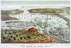 NEW YORK HARBOR, 1892. The Port of New York. Birds eye view of the harbor of New York City NEW YORK HARBOR, 1892. The Port of New York. Birds eye view of the harbor of New York City
