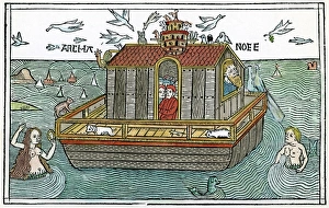 NOAH'S ARK UPON THE WATER. Woodcut from the Cologne Bible, 1478 NOAH'S ARK UPON THE WATER. Woodcut from the Cologne Bible, 1478