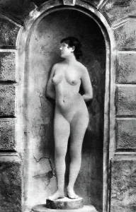 NUDE POSING, c1885. Nude posing as living statuary. Photographed c1885 NUDE POSING, c1885. Nude posing as living statuary. Photographed c1885