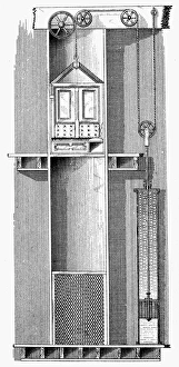Cable Prints: PASSENGER ELEVATOR, 1883. Passenger elevator. Line engraving, American, 1883