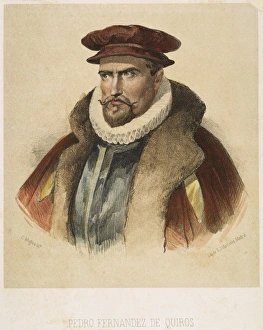 PEDRO FERNANDES de QUEIROS (1560?-1614). Portugese navigator. Lithograph, Spanish PEDRO FERNANDES de QUEIROS (1560?-1614). Portugese navigator. Lithograph, Spanish
