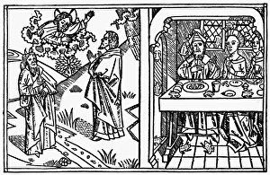 PLAGUE OF FROGS. The Second Plague; on the left, Moses is receiving instructions from the Lord PLAGUE OF FROGS. The Second Plague; on the left, Moses is receiving instructions from the Lord