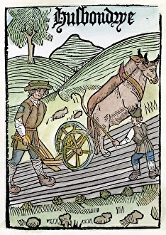PLOWING, 1523. Woodcut title page of The Boke of Husbandrie, the first book PLOWING, 1523. Woodcut title page of The Boke of Husbandrie, the first book