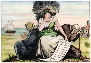 POTATO FAMINE. An Irish cartoon from 1881 showing the huge decline in the population POTATO FAMINE. An Irish cartoon from 1881 showing the huge decline in the population