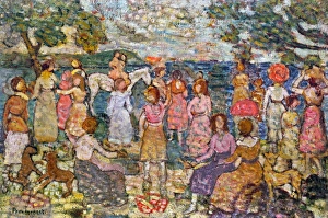 PRENDERGAST: BEACH, 1916. On the Beach. Oil on canvas by Maurice Brazil Prendergast, 1916 PRENDERGAST: BEACH, 1916. On the Beach. Oil on canvas by Maurice Brazil Prendergast, 1916