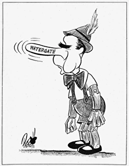 President Richard Nixon caricatured as Pinocchio in a cartoon by John Pierotti for President Richard Nixon caricatured as Pinocchio in a cartoon by John Pierotti for