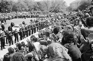 PROTEST, 1971. Hippies facing off with police during a protest in Washington, D PROTEST, 1971. Hippies facing off with police during a protest in Washington, D