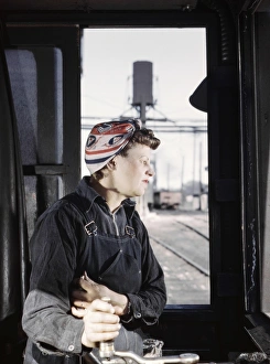 RAILROAD WORKER, 1943. Cloe Weaver, a worker in the roundhouse of the Chicago RAILROAD WORKER, 1943. Cloe Weaver, a worker in the roundhouse of the Chicago