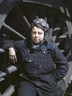 RAILROAD WORKER, 1943. Mrs. Dorothy Lucke, a wiper in the roundhouse of the Chicago RAILROAD WORKER, 1943. Mrs. Dorothy Lucke, a wiper in the roundhouse of the Chicago