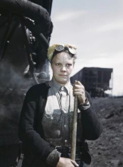 RAILROAD WORKER, 1943. Mrs. Irene Bracker, a wiper in the roundhouse of the Chicago RAILROAD WORKER, 1943. Mrs. Irene Bracker, a wiper in the roundhouse of the Chicago