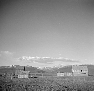 RANCH, c1936. View of ranch buildings near the mountains, possibly in Montana. Photograph RANCH, c1936. View of ranch buildings near the mountains, possibly in Montana. Photograph