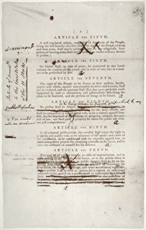 BILL OF RIGHTS, 1789. Draft of the Bill of Rights; Senate revisions to the house-passed BILL OF RIGHTS, 1789. Draft of the Bill of Rights; Senate revisions to the house-passed