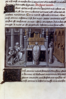 SAINT MARCEL. Saint Marcel celebrating mass. Flemish manuscript illumination, c1460 SAINT MARCEL. Saint Marcel celebrating mass. Flemish manuscript illumination, c1460