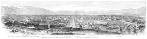 SALT LAKE CITY, 1866. The city and valley of the great Salt Lake, Utah. Engraving SALT LAKE CITY, 1866. The city and valley of the great Salt Lake, Utah. Engraving