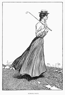 School Days. A golf-playing Gibson girl. Pen and ink drawing, 1899, by Charles Dana Gibson School Days. A golf-playing Gibson girl. Pen and ink drawing, 1899, by Charles Dana Gibson