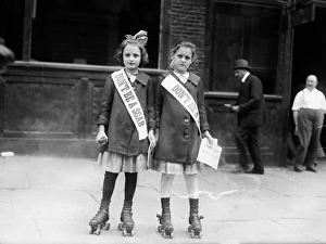 STRIKE, c1915. Two young strike sympathizers on rollerskates, probably in New York City STRIKE, c1915. Two young strike sympathizers on rollerskates, probably in New York City