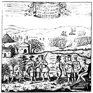 SWEDISH COLONISTS & NATIVE AMERICANS. Swedish colonists trading with Delaware Native SWEDISH COLONISTS & NATIVE AMERICANS. Swedish colonists trading with Delaware Native