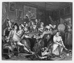 Tavern Scene. Steel engraving, c1840, after the original by William Hogarth Tavern Scene. Steel engraving, c1840, after the original by William Hogarth