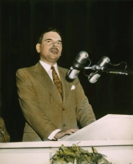THOMAS EDMUND DEWEY (1902-1971). Oil over a photograph taken in 1948 during Dewey's THOMAS EDMUND DEWEY (1902-1971). Oil over a photograph taken in 1948 during Dewey's