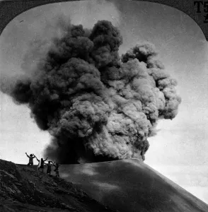 VOLCANO: JAVA, 1910. Stereograph view, c1910