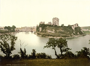 WALES: PEMBROKE CASTLE. The medieval castle at Pembroke, Wales. Photochrome, 1890s WALES: PEMBROKE CASTLE. The medieval castle at Pembroke, Wales. Photochrome, 1890s