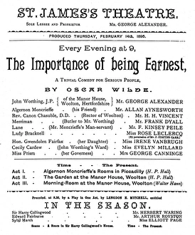 Irish Prints: WILDE: PLAY PROGRAM. Program for the first performance of The Importance of Being Earnest