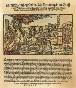 WITCHES, 1555. A broadside newsletter about the public burning of three witches at WITCHES, 1555. A broadside newsletter about the public burning of three witches at