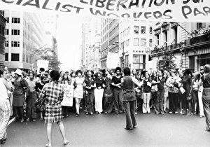 Women marching down New Yorks Fifth Avenue to a rally in support of the Womens Liberation Movement, 26 August 1970. On the extreme left, wearing a white hat, is Congresswoman Bella Abzug Women marching down New Yorks Fifth Avenue to a rally in support of the Womens Liberation Movement, 26 August 1970. On the extreme left, wearing a white hat, is Congresswoman Bella Abzug