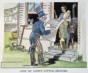 WOMEN'S RIGHTS, 1930. One of Lifes Little Ironies. American cartoon comment, on the occasion of the national census of 1930, on Uncle Sams low opinion of womens work WOMEN'S RIGHTS, 1930. One of Lifes Little Ironies. American cartoon comment, on the occasion of the national census of 1930, on Uncle Sams low opinion of womens work