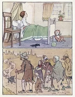 Nursery Rhymes -- boy in bed, beggars on road